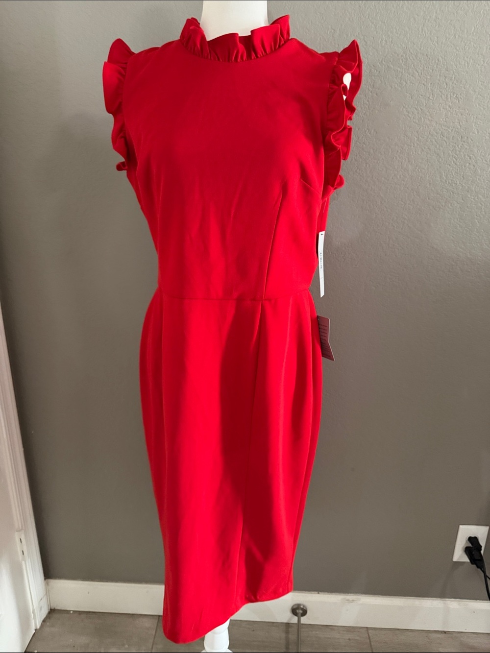 Maggy London Red Ruffle-Trim Sheath Midi Dress